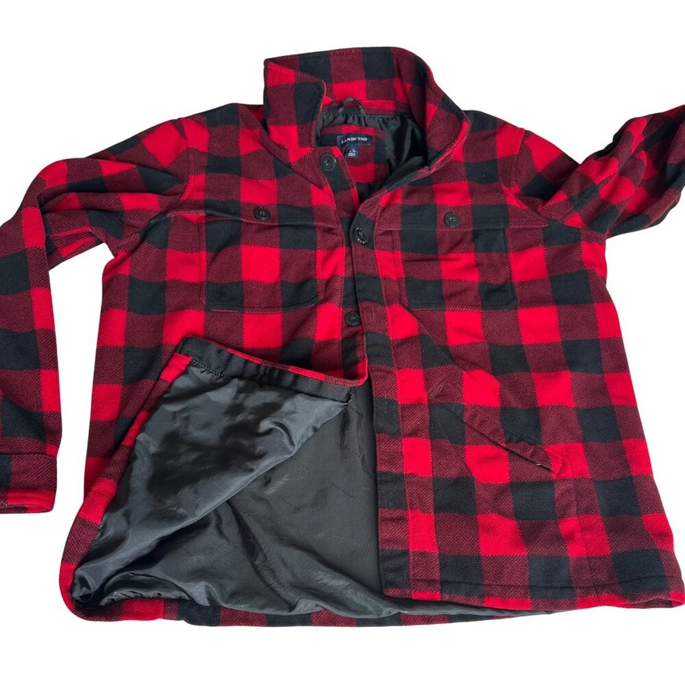 Lands' End Red and Black Plaid Shirt Jacket